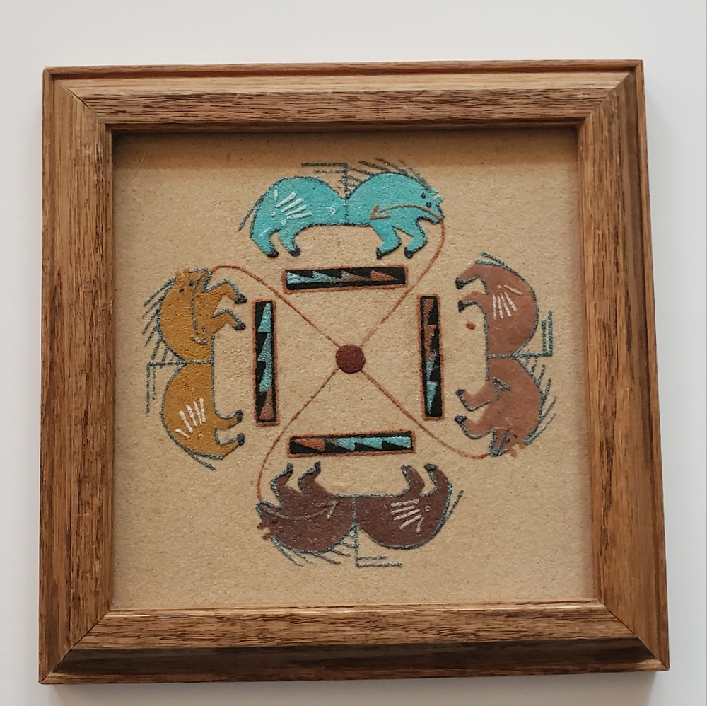 Authentic Navajo Sandpainting used in a religious ceremony.  Signed by artist